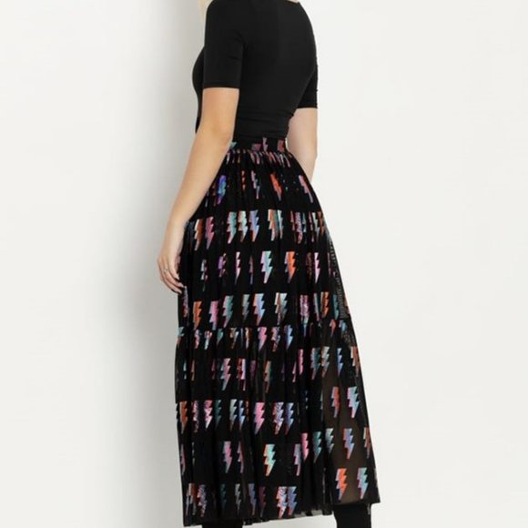 Blackmilk Ziggy Two Tier Sheer Midaxi Skirt  Bowie Stardust Small Sold Out - Picture 2 of 15